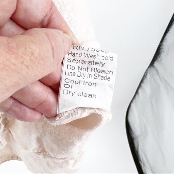 ✅ Lungo L'arno Womens LARGE Linen Top Pale CREAM Roll Tab Sleeve Blouse Italy - Picture 5 of 6